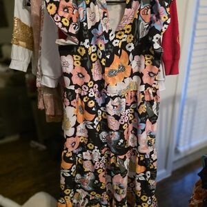 Sunday Floral Patterned Dress with Pink and Yellow Accents